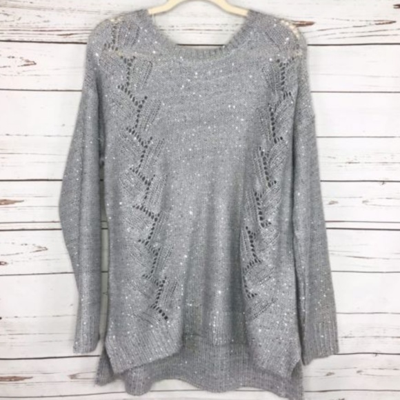 new directions Sweaters - ND New Directions Silver Gray Sequin Knit Sweater
